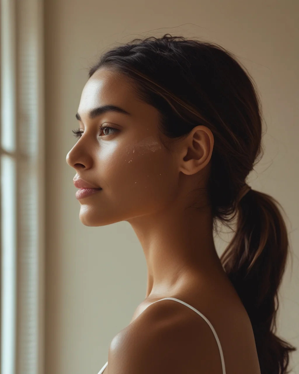Perfil de mulher com pele luminosa